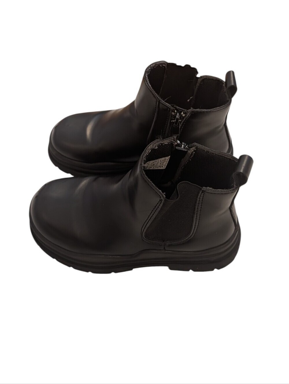 Girls Black Chelsea Boots with Side Zip Size 12